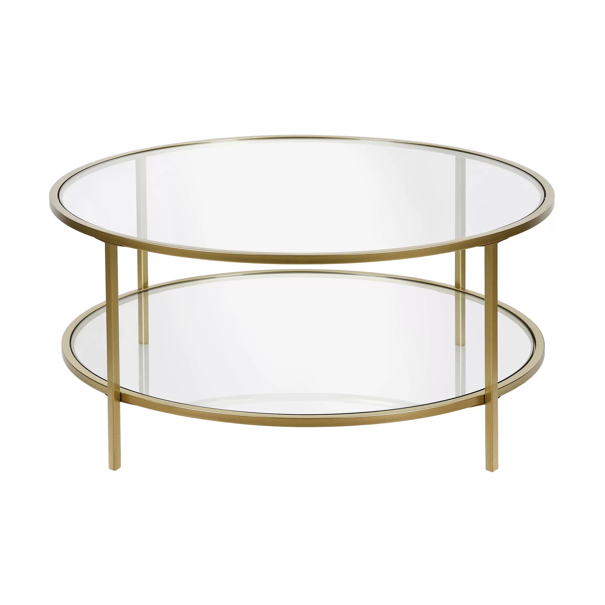 Saskya 36" Glass And Steel Round Coffee Table With Shelf | Wayfair North America