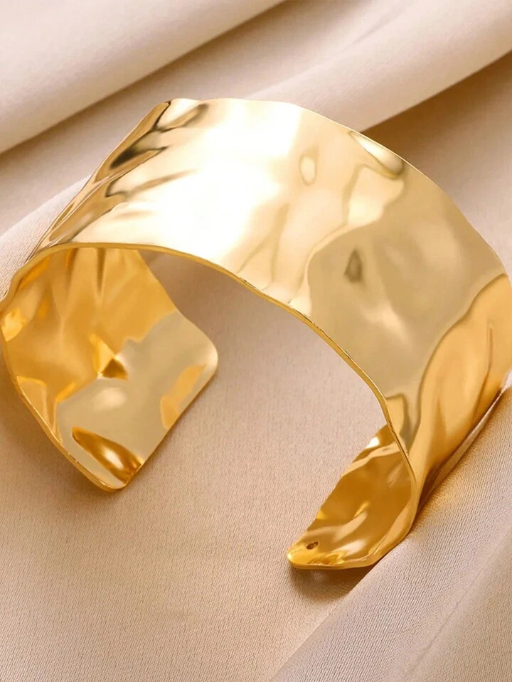 1PC Vintage Twist Wide Chunky Bangles For Women Gold Color Stainless Steel Geometric Asymmetrical Open Cuff Bangles Jewelry Gift 2024 | SHEIN