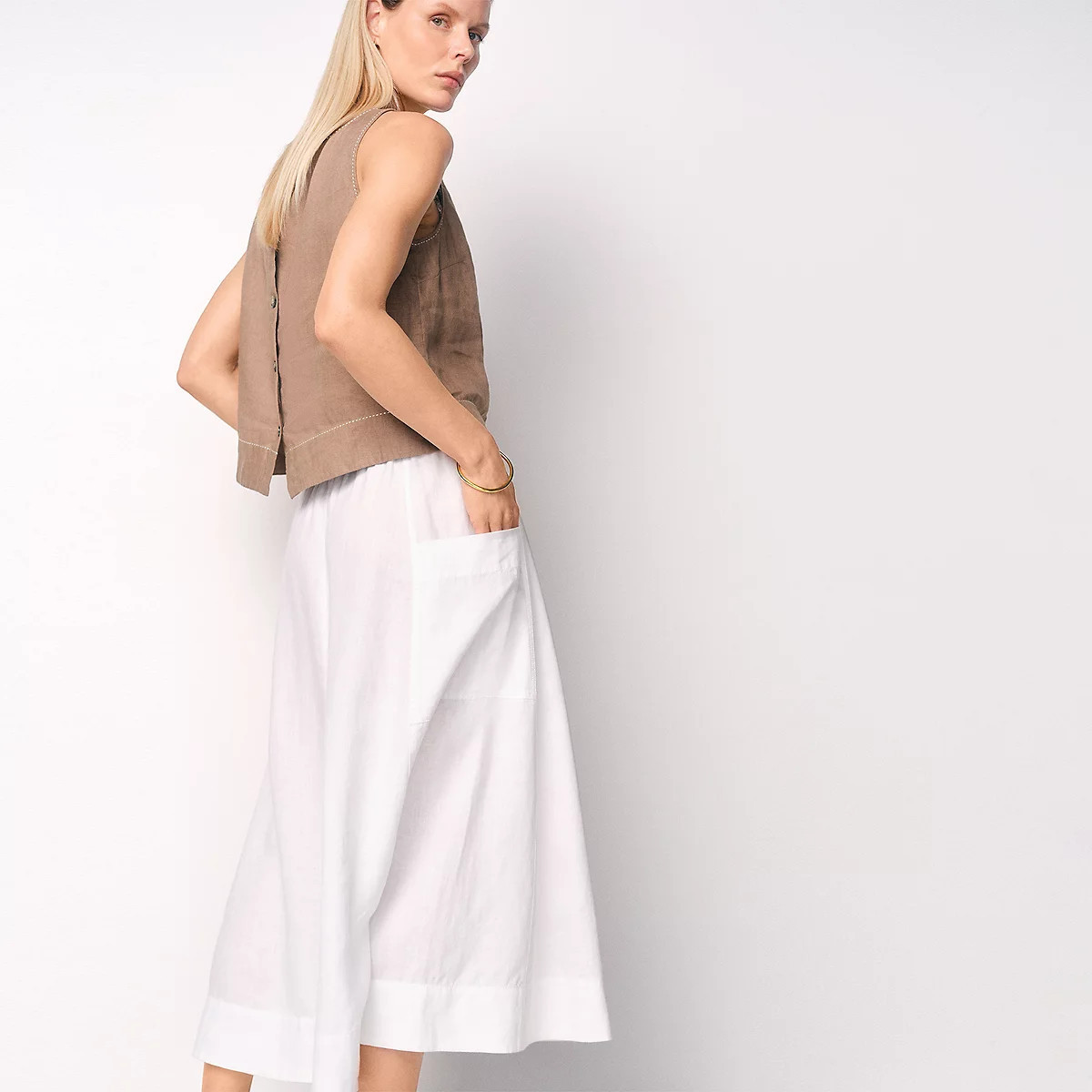 The White Company Linen Pocket Detail Skirt, White, Size: 18 | The White Company UK & ROW