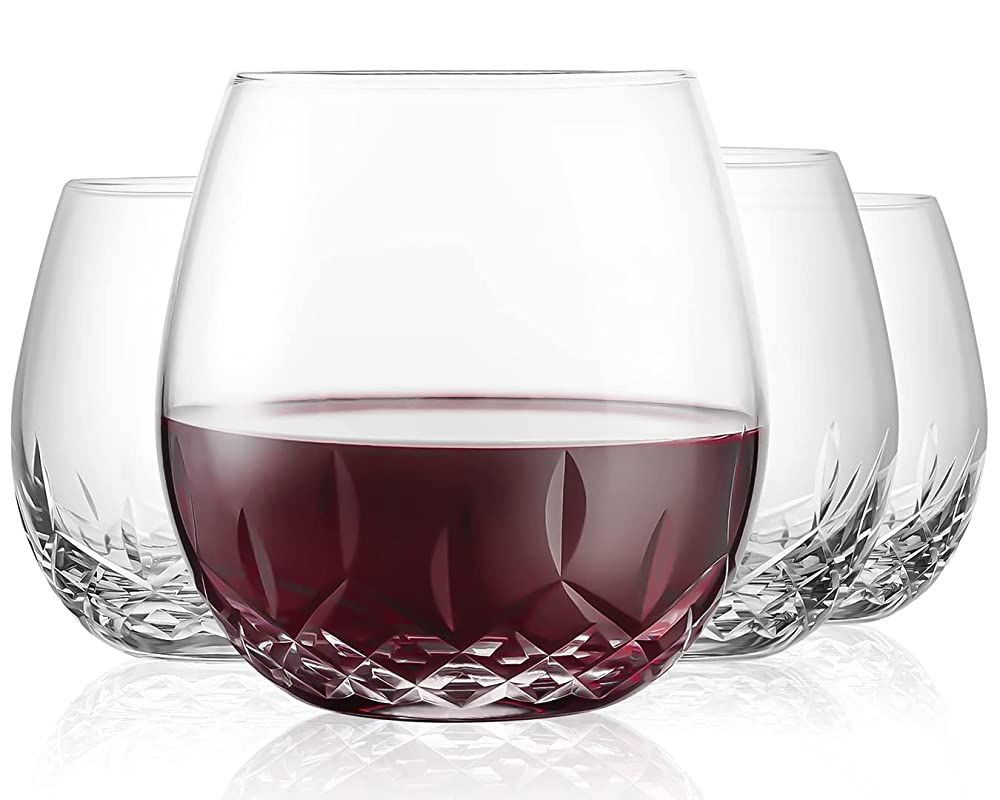 Hand Cut Stemless Wine Glasses by SHOSHIN - Lead-free Crystal Drinking Glass - Perfect gift for H... | Amazon (US)