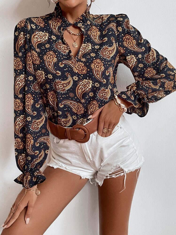 Paisley Print Flounce Sleeve Blouse | SHEIN