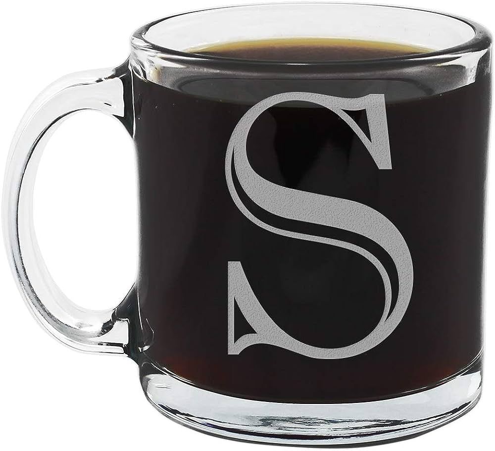 Spotted Dog Company Etched Monogram 12oz Clear Glass Coffee Mug (Letter S), A-Z Customized Coffee... | Amazon (US)
