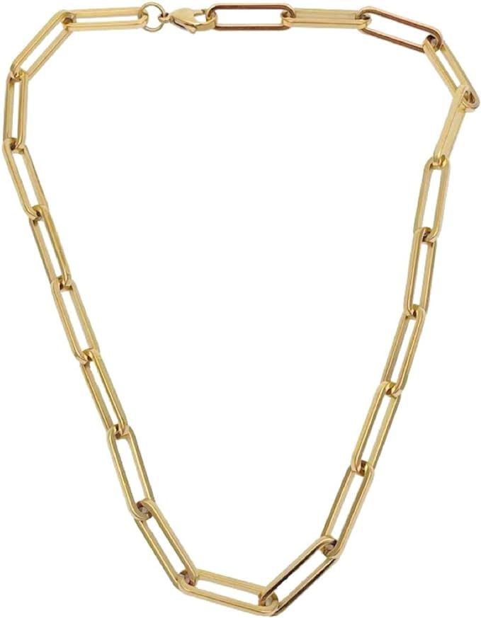 Shapes Studio 18K Gold Plated Titanium Thick Paperclip Chain Necklace, Minimalist Style, Bold Chu... | Amazon (US)