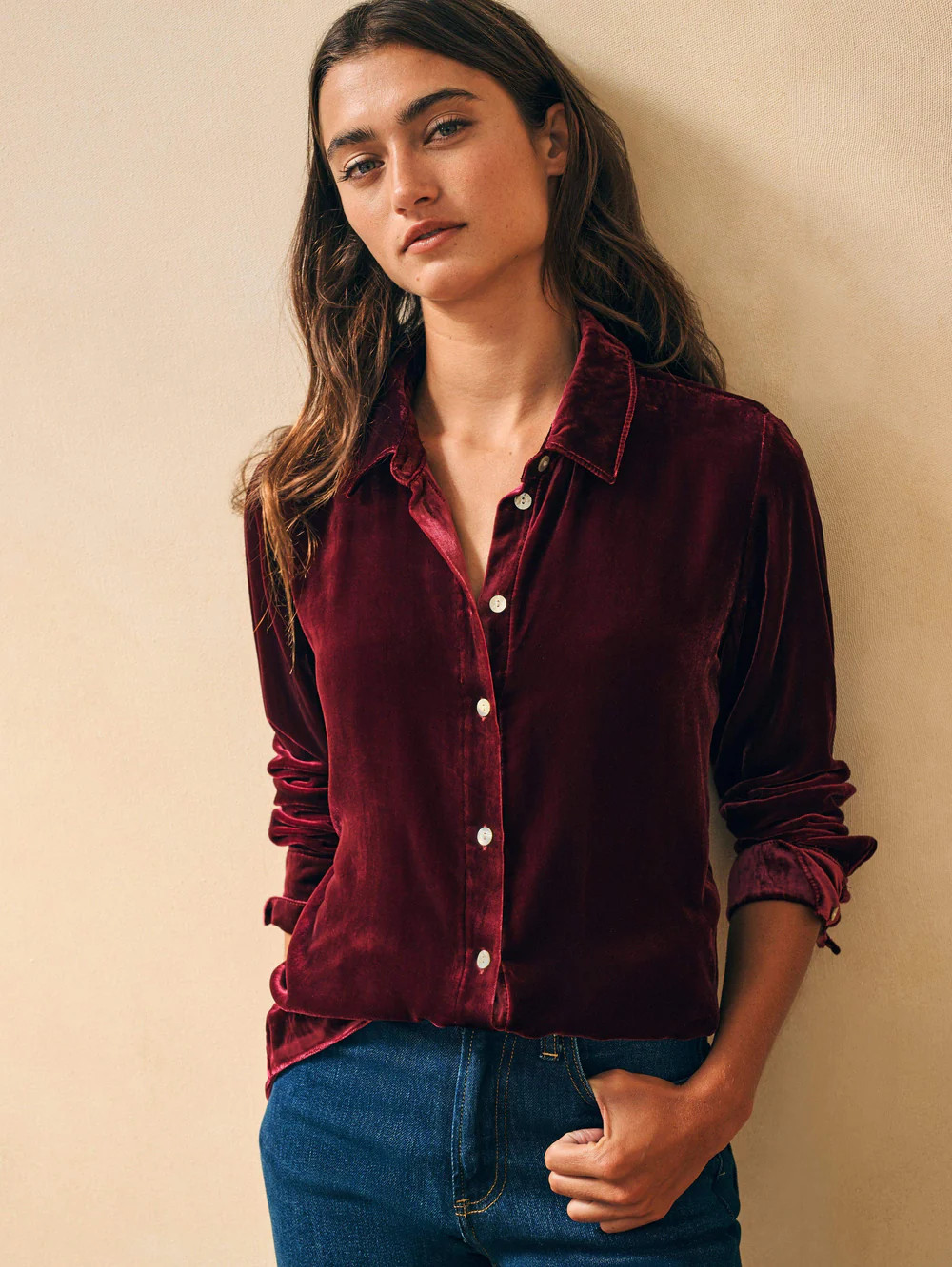 Stretch Silk Velvet Genevieve Shirt | Faherty