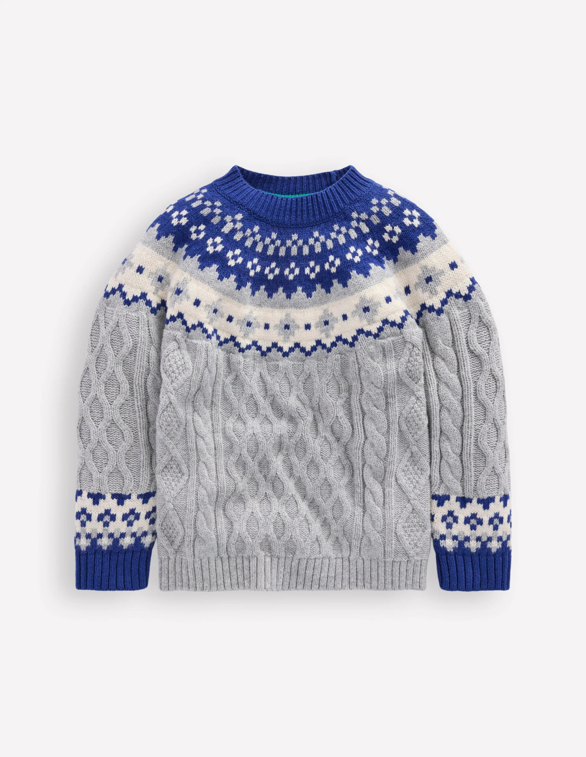 Cable Fair Isle Sweater-Grey Marl | Boden (US)