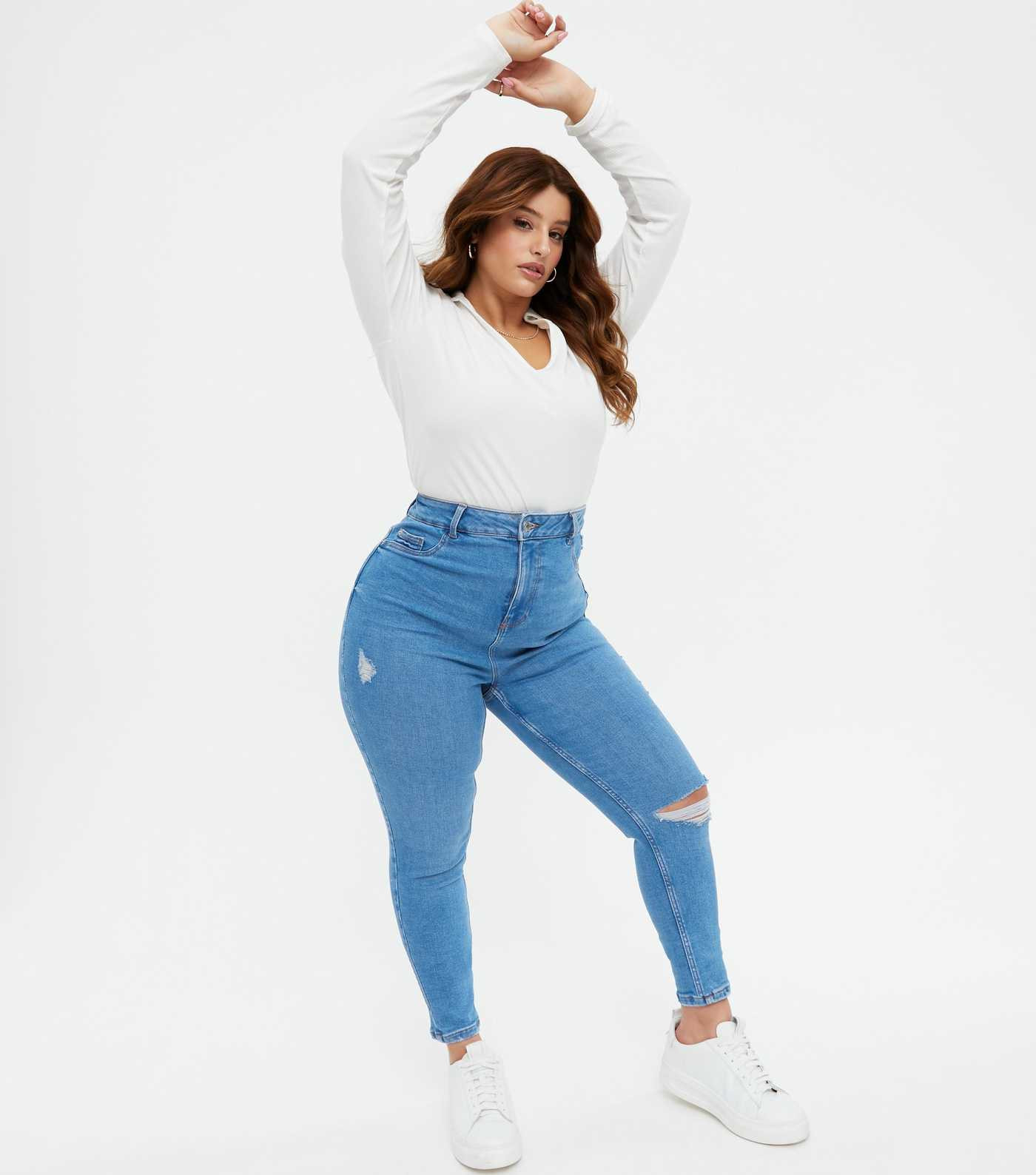 Curves Bright Blue Ripped High Waist Hallie Super Skinny Jeans
						
						Add to Saved Items
		... | New Look (UK)