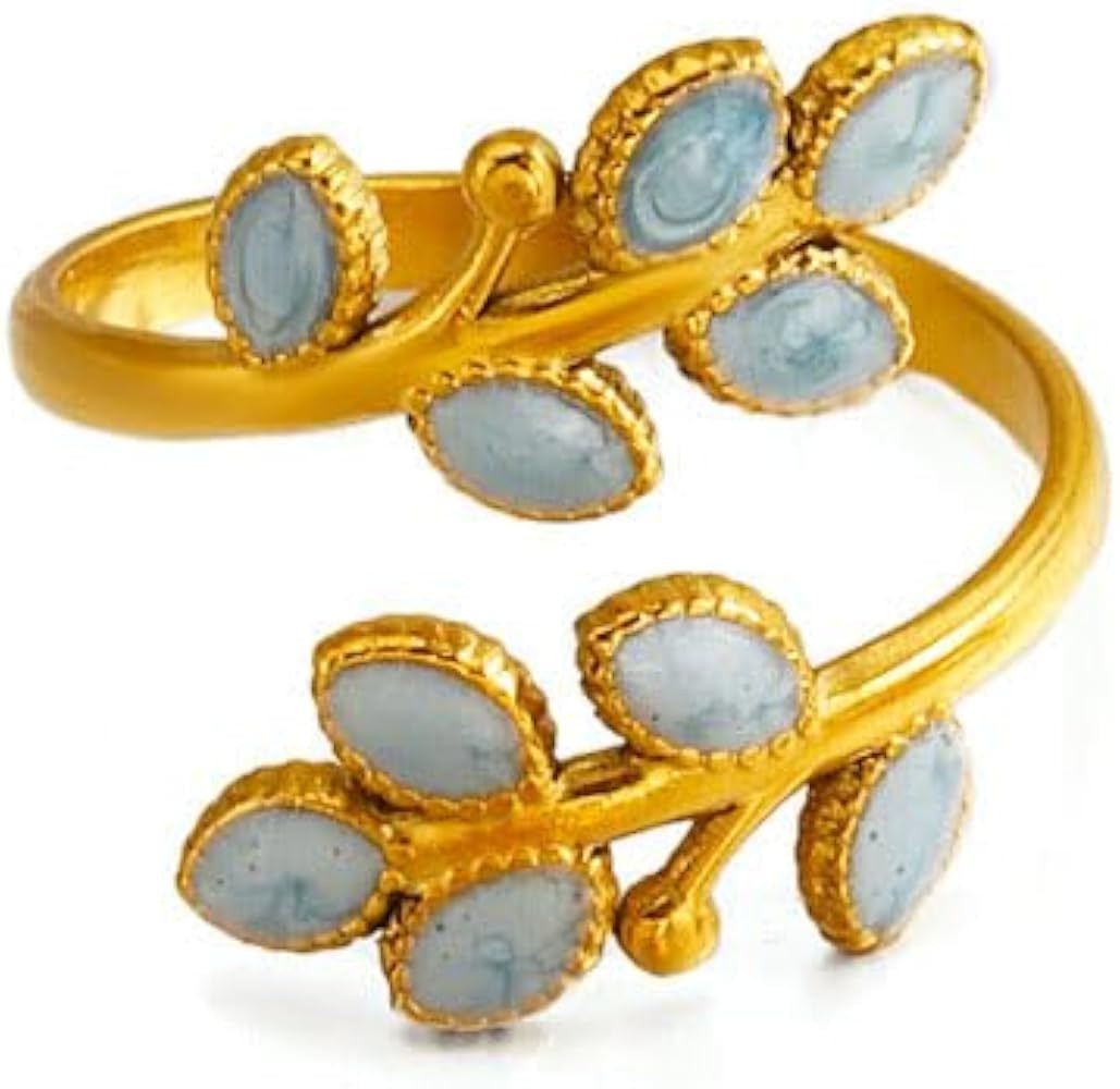 Fashion Enamel Olive Leaf Wrap Open Finger Ring for Women Stainless Steel Adjustable Band Stateme... | Amazon (UK)