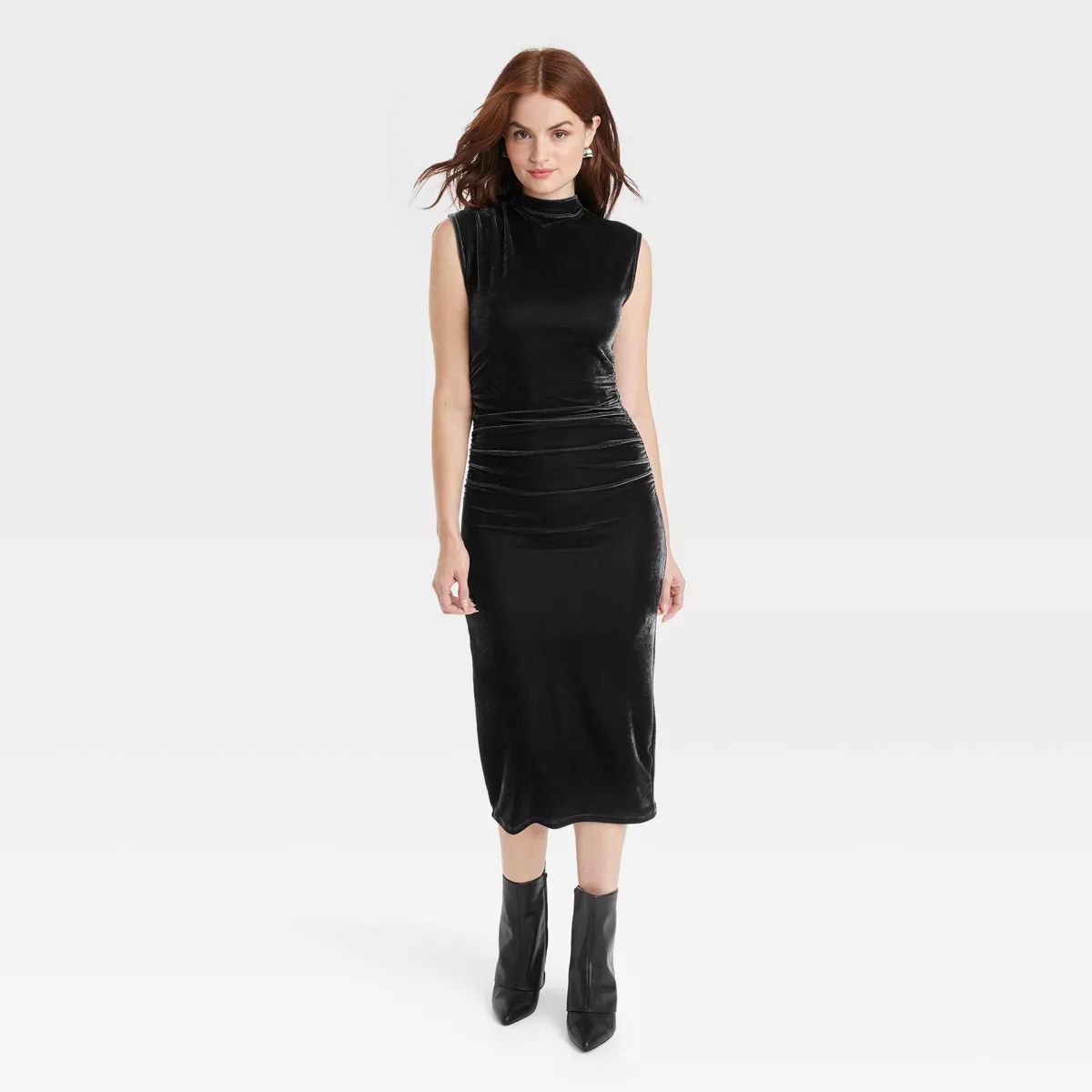 Women's Velour Side Ruched Drapery Bodycon Dress - A New Day™ Black L | Target