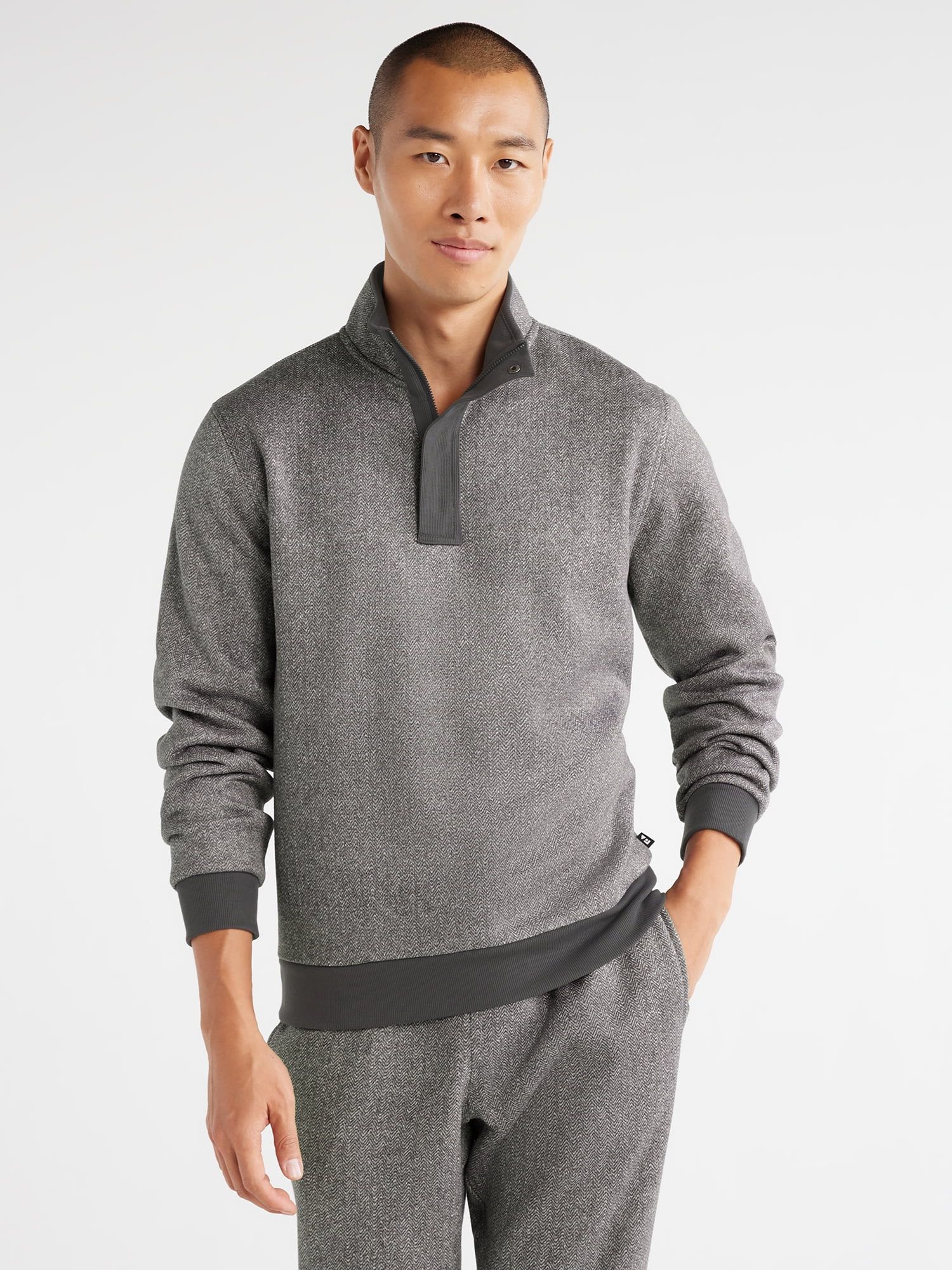 Free Assembly Men's Fleece Herringbone Mock Neck Pullover with Long Sleeves, Sizes XS-3XL | Walmart (US)