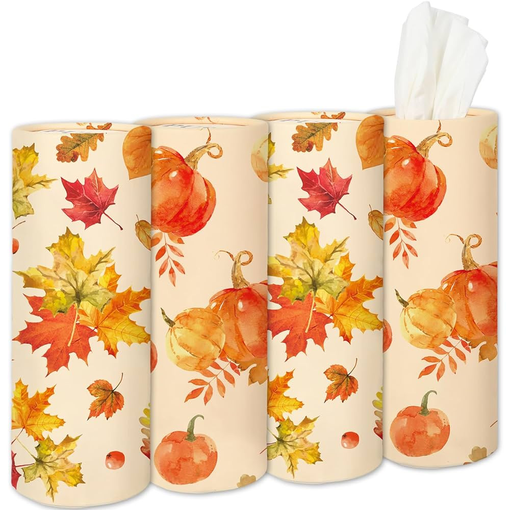 Whaline 4Pcs Thanksgiving Fall Car Tissue Holder with Facial Tissues 3-Ply Watercolor Pumpkin Lea... | Amazon (US)