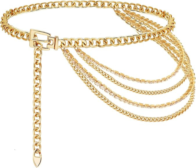 Suyi Chain Belt for Women Rhinestone Gold Chain Belt Multilayer Metal Waist Chain | Amazon (US)
