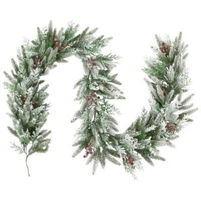 Real Touch Flocked Wind River Fir With Berries Artificial Christmas Garland - 7' X 12" - Unlit | Wayfair North America