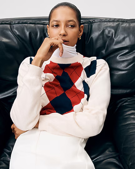 Perfect cashmere crewneck sweater in argyle | J. Crew US