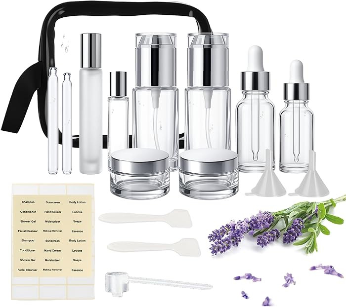 18Pack Glass Travel Bottles for Toiletries, TSA Approved Glass Travel Containers 1.35/0.7/1 oz Si... | Amazon (US)