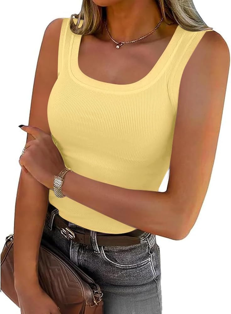 SVALIY Summer Womens Tank Tops 2024 Square Neck Fitted Sleeveless Shirts for Women Ribbed Basic T... | Amazon (US)