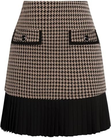 Kate Kasin Women's Casual Plaid High Waist Pleated A-Line Work Mini Skirt | Fall Winter Trendy Fa... | Amazon (US)
