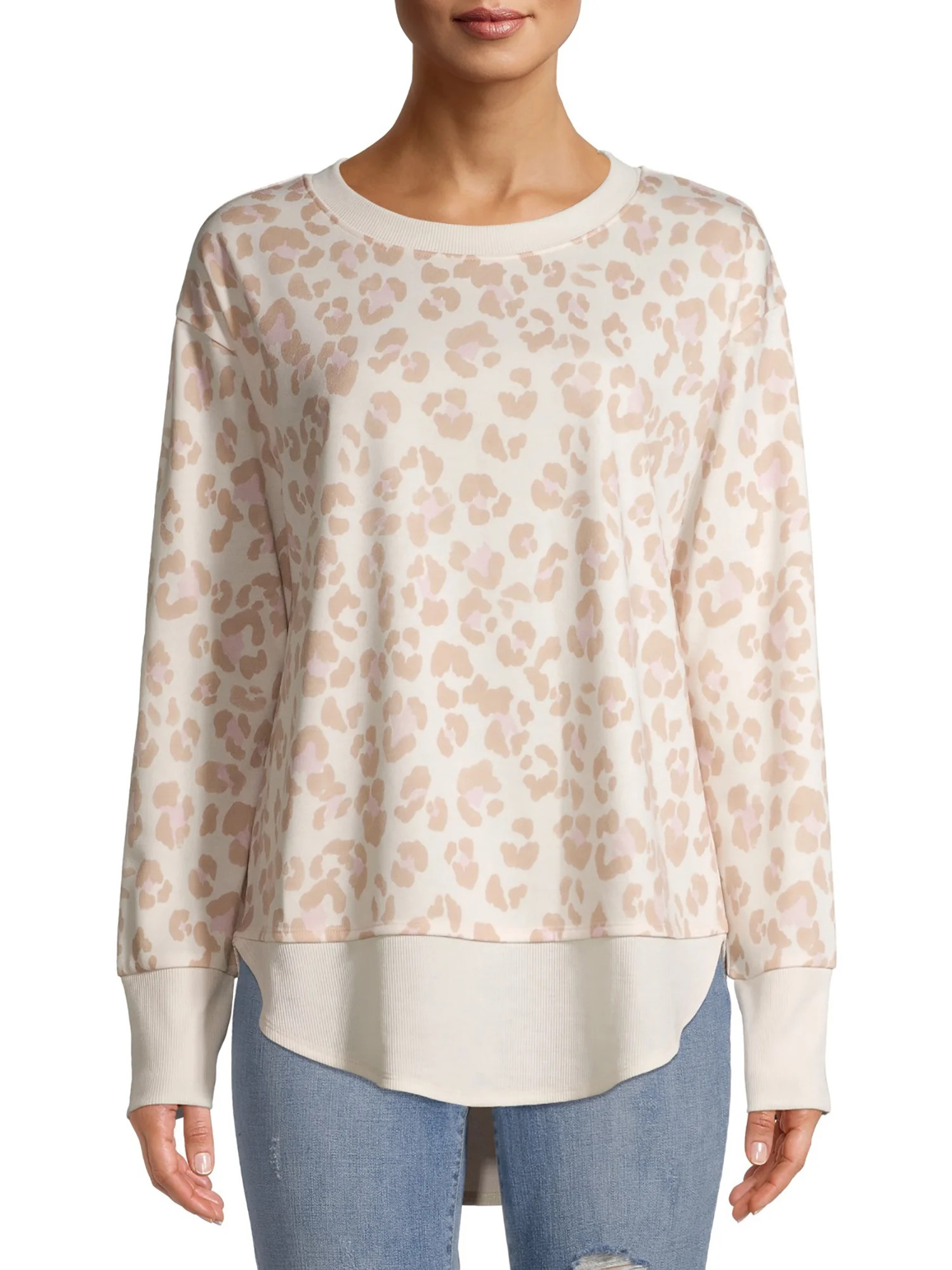 Gray by Grayson Social Women's Leopard Print Crew Neck Pullover - Walmart.com | Walmart (US)