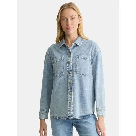 Time and Tru Women's Denim Overshirt with Long Sleeves, Sizes XS-XXXL | Walmart (US)