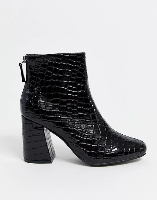 New Look square toe flare heel croc boot in black | ASOS (Global)