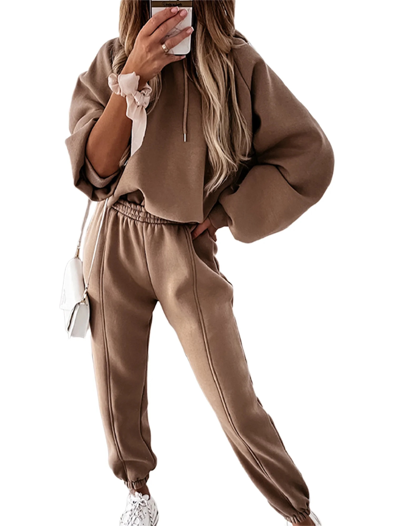 Frontwalk Womens 2 Piece Sweatsuits Tracksuits Sports Outfit Set Long Sleeve Fleece Hoodie + Swea... | Walmart (US)