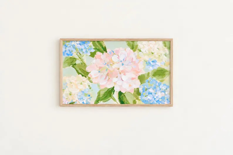 Pastel Hydrangea Painting: Abstract Floral Wall Art, Pink Blue Green Preppy Print, Coastal Grandm... | Etsy (Global)