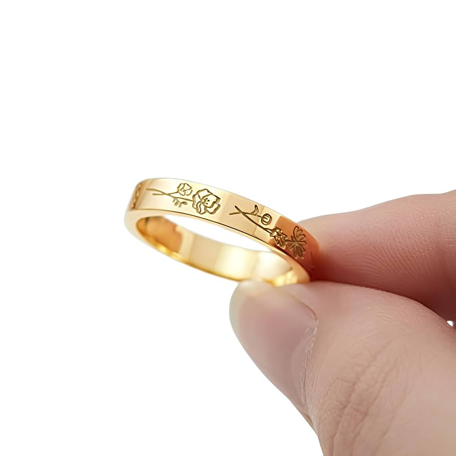 Personalized Birth Flower Ring - Elegant Sterling Silver Birth Flower Jewelry, Custom Ring, Uniqu... | Amazon (US)