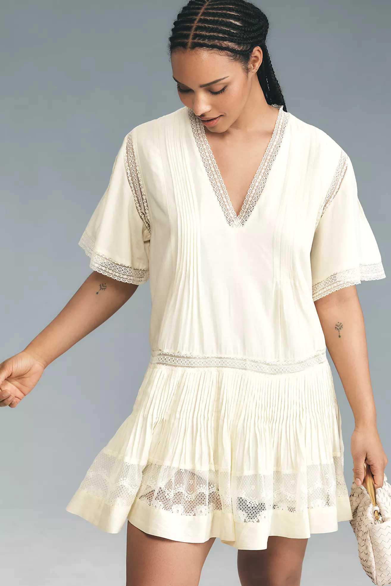 Maeve Short Sleeve V-Neck Pintuck Swing Tunic Dress | Anthropologie (US)