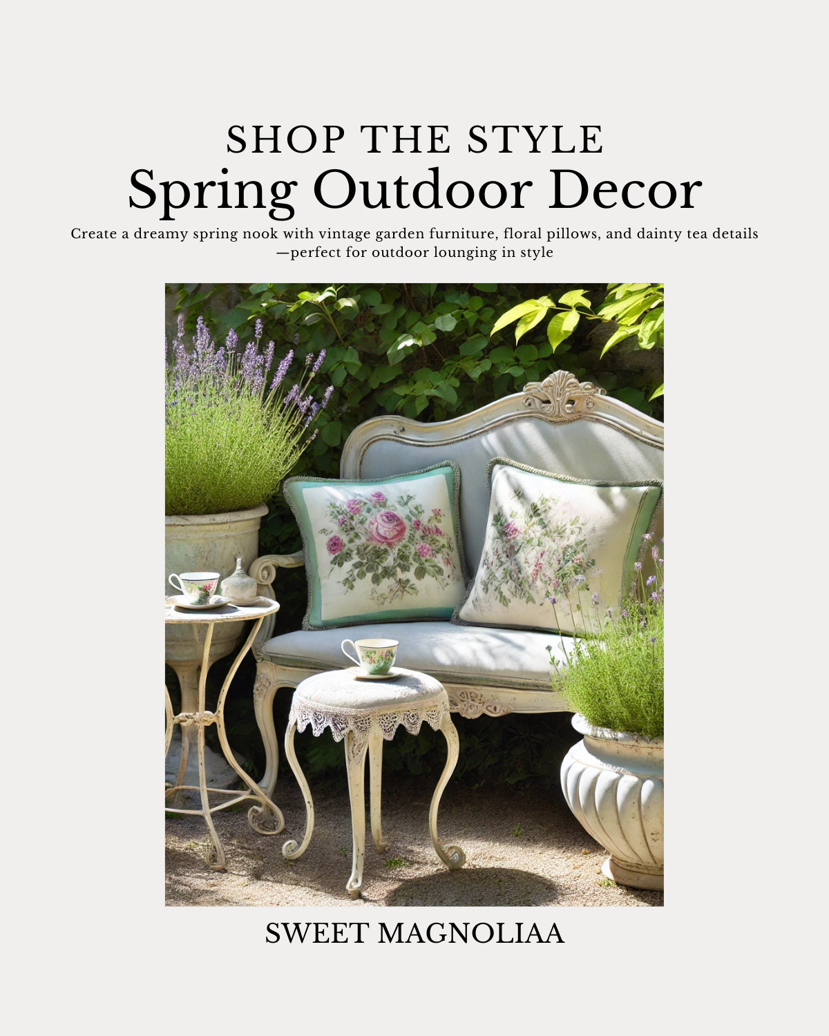 Step into a storybook spring

This little garden nook has me feeling like I wandered into a Jane Austen chapter. Romantic florals, vintage-inspired pillows, and dainty teacups make the perfect scene for slow mornings and sun-drenched chats. 

Tap to shop the prettiest spring outdoor finds—from garden benches and lace-trimmed stools to blooming pillows and botanical tea sets.

 

 

#LTKHome