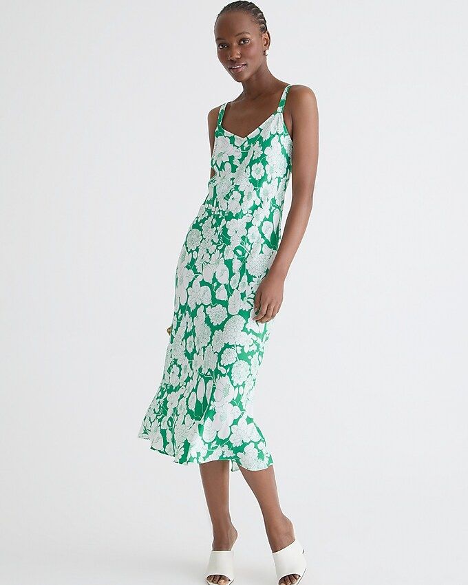 Gwyneth V-neck cupro-blend slip dress in Kelly floral | J.Crew US