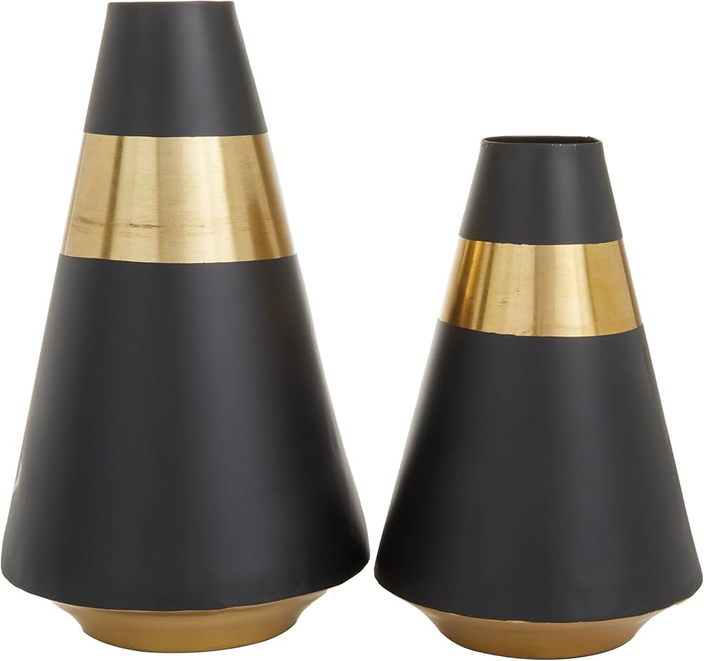 Deco 79 Metal Vase with Gold Band, Set of 2 14", 11"H, Black | Amazon (US)