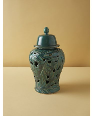 15in Ceramic Leaf Motif Temple Jar | HomeGoods