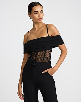Lace Off The Shoulder Corset Bodysuit | Express