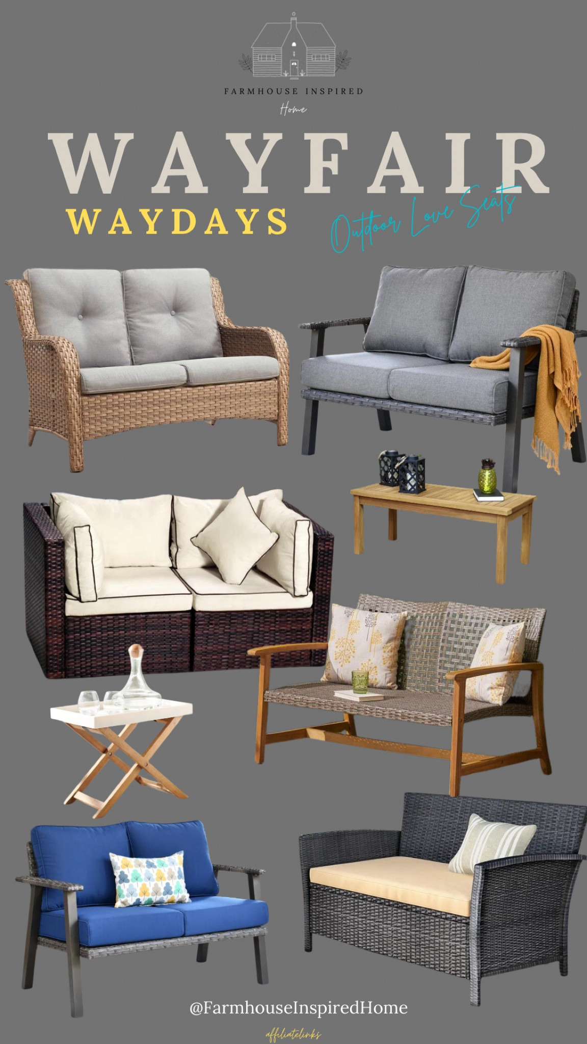 Outdoor Love Seats from Farmhouse Inspired Collection! Cozy up by the firepit or outdoor fireplace! 

Waydays are just around the corner for you to advantage of these finds! #wayday #wayfairfinds #outdoorseating #outdoordesign #outdoorentertainment

#LTKSeasonal #LTKhome #LTKsalealert