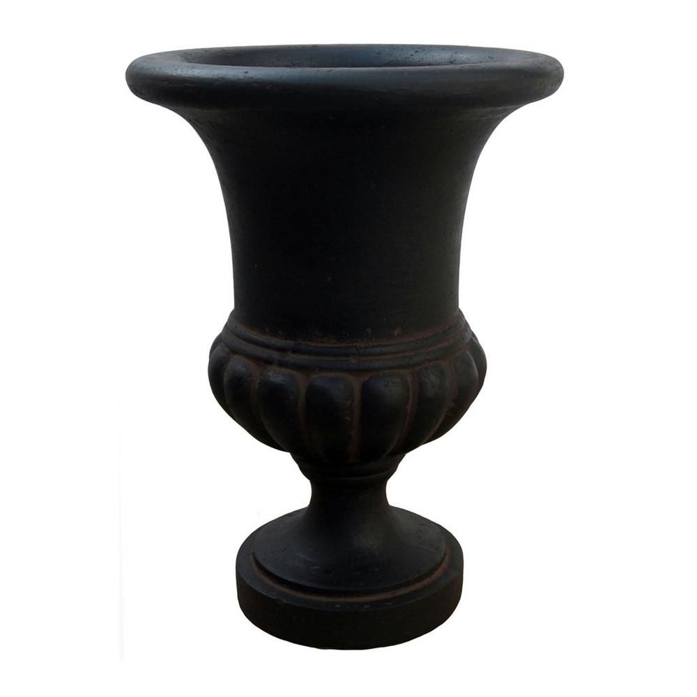 29 in. H in Aged Charcoal Stone Bulbous Urn | The Home Depot
