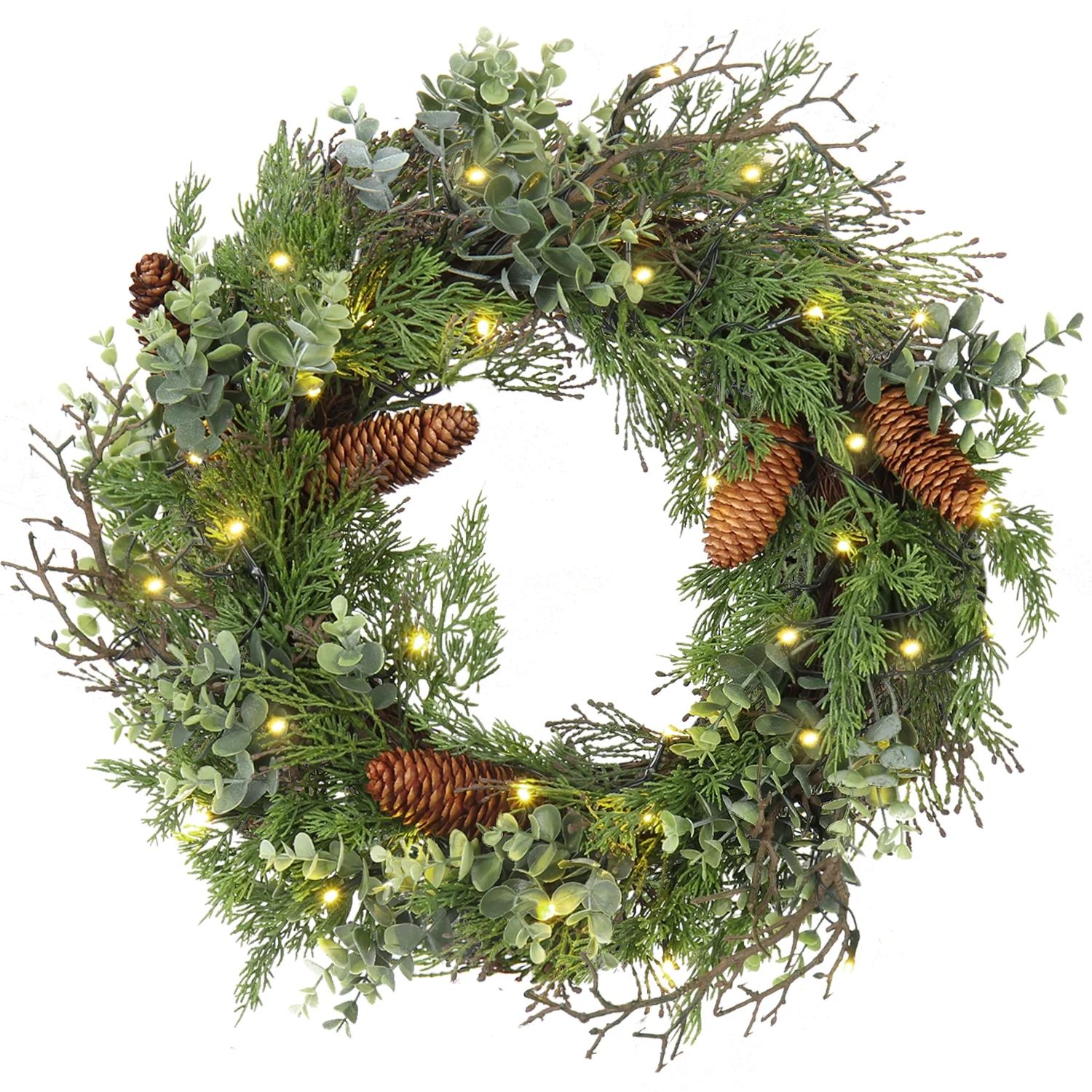 18" Pre lit Christmas Front Door Wreath Ornament Artificial Pine Berry Clusters Green Christmas W... | Walmart (US)