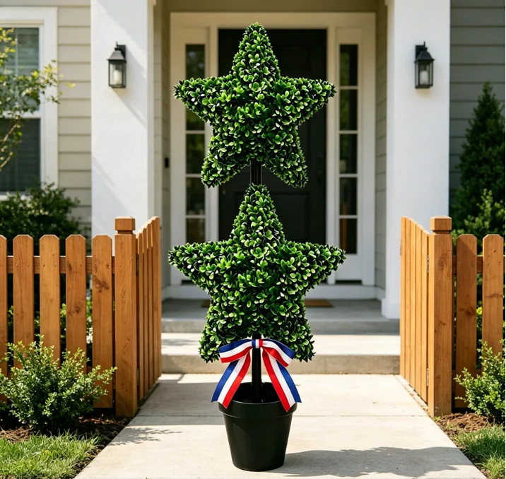 Patriotic Artificial Two Star Topiary Plant, Red White Blue Potted Faux Greenery, UV Resistant No... | Walmart (US)