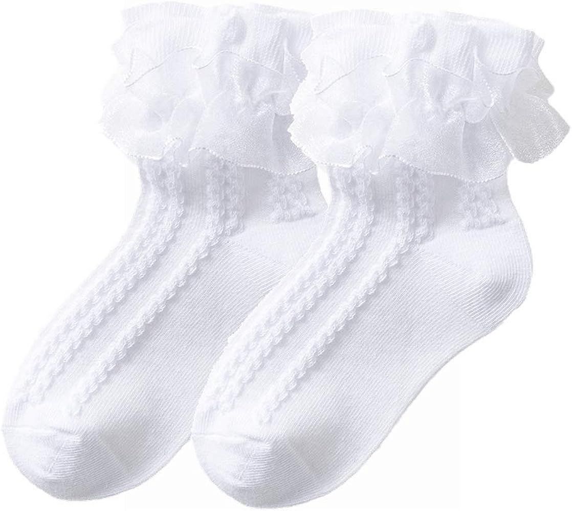 WBZOTSS 1 Pack Little Girls Cotton Lace Socks,Lace Ruffle Frilly Comfortable Princess Style Dress... | Amazon (US)