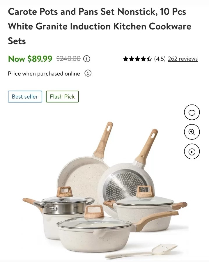 CAROTE Pots and Pans Set  Nonstick 10 PC Cookware Set - White