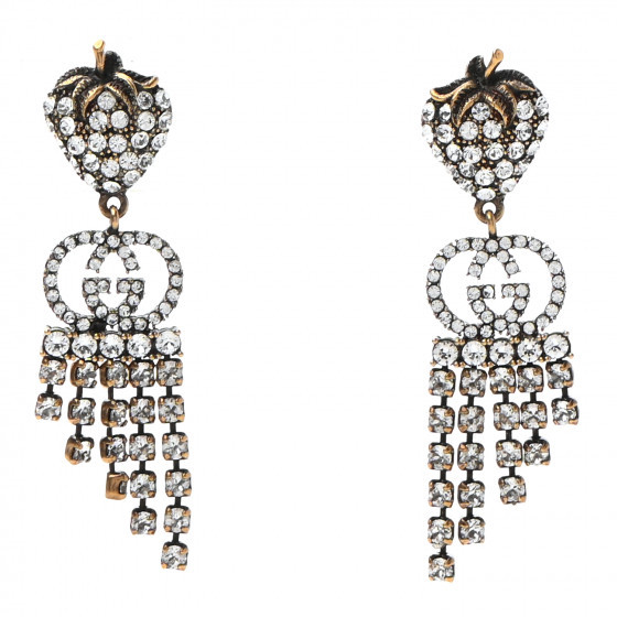 GUCCI Metal Crystal Interlocking G Strawberry Drop Earrings | Fashionphile