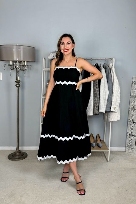 Chic black and white summer dress 🖤🤍

Midi dress size small, fits TTS
Black strappy heel sandals size 7, TTS

Vacation dress 
Ric rac dress 
Vacation outfit 
Date night outfit 
Summer outfit 

#LTKFindsUnder50 #LTKSeasonal #LTKShoeCrush