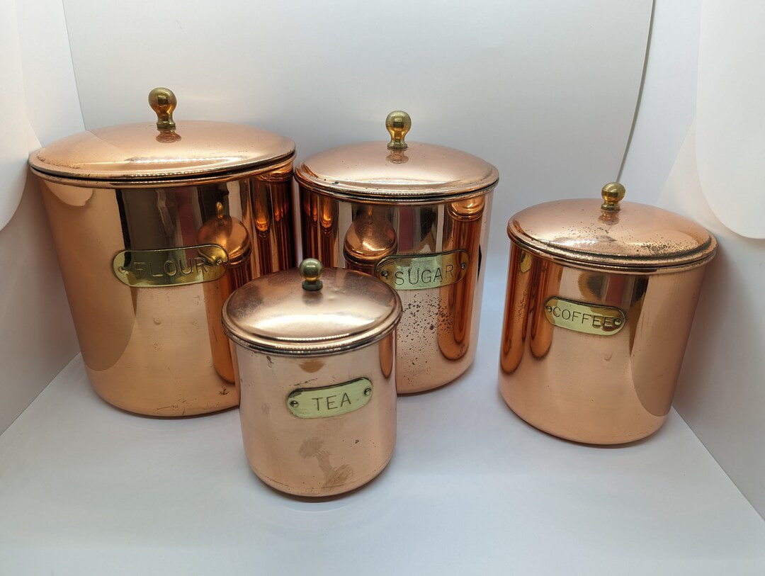 Vintage Copper Canisters With Tight Fitting Lids Brass - Etsy | Etsy (US)