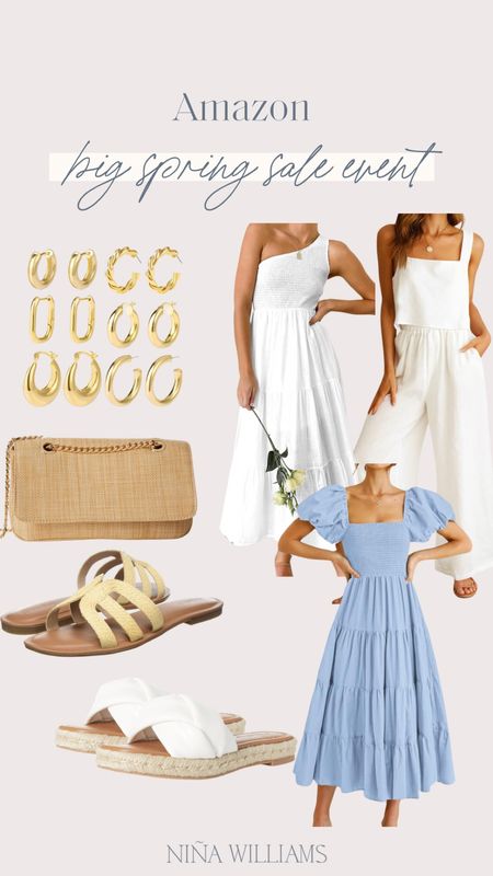 Amazon Big Spring Sale Event! Spring/ Easter Outfit Inspo - summer sandals - neutral outfits - gold earrings - spring maxi dress - petite dresses - white outfit inspo 

#LTKstyletip #LTKsalealert #LTKfindsunder50