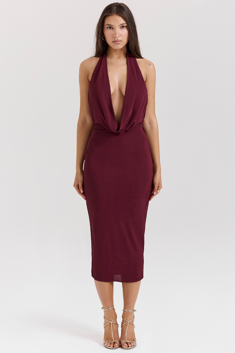 merlot draped midi dress | House of CB