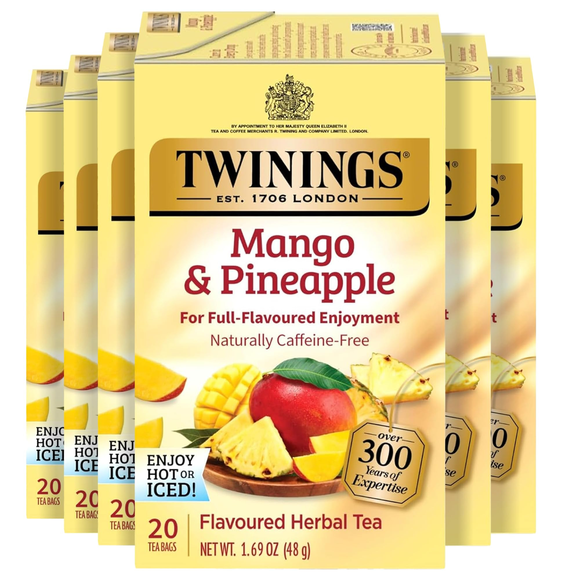 Twinings NEW Mango & Pineapple Herbal Tea Individually Wrapped Bags, 20 Count (Pack of 6), Natura... | Amazon (US)