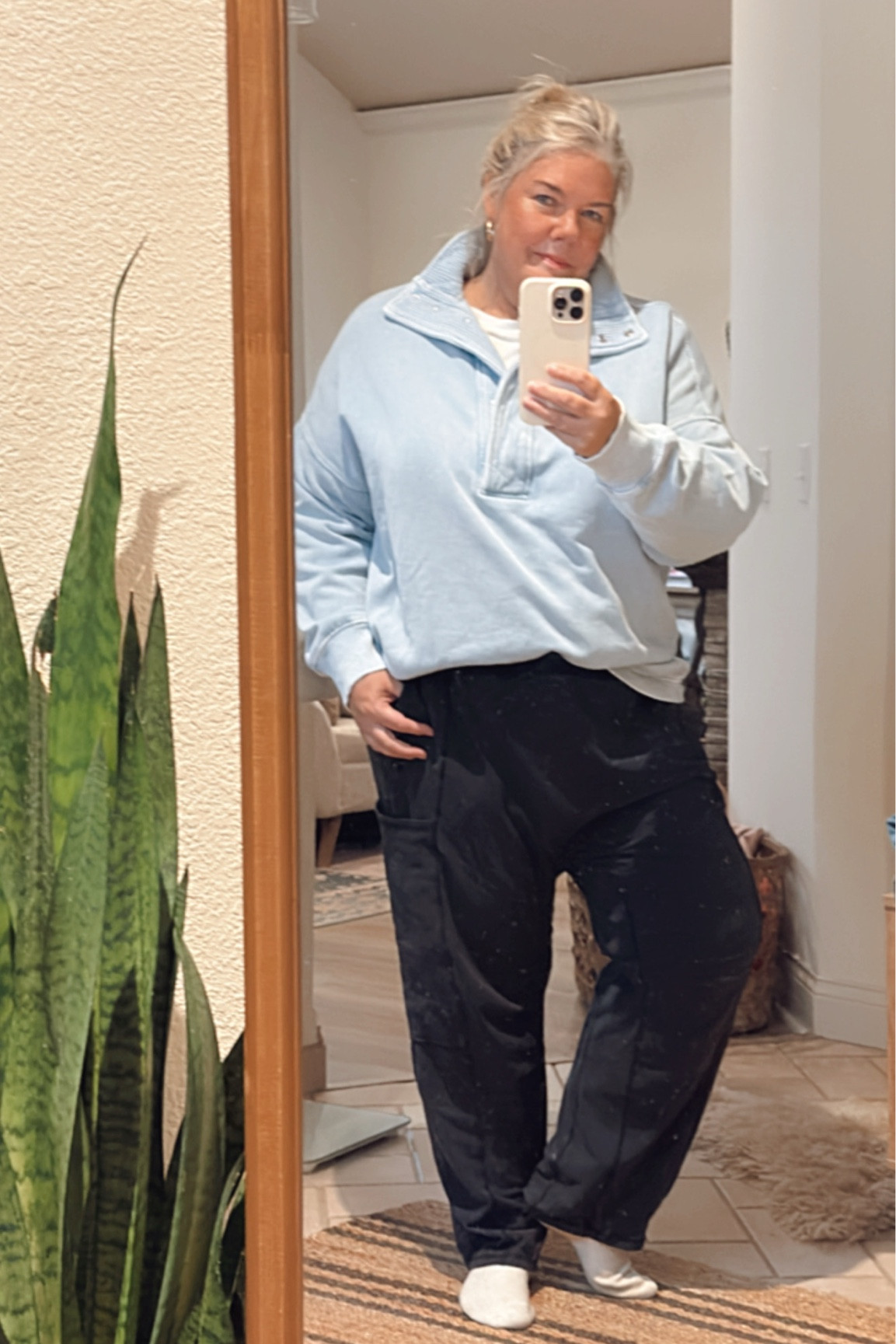 Post holiday comfy outfit alert! I got this cozy Henley as a gift and boy is it cozy! Pants are my fave free people hot shot pants! Both size XL #comfyclothes #loungewear

#LTKOver40 #LTKMidsize #LTKActive