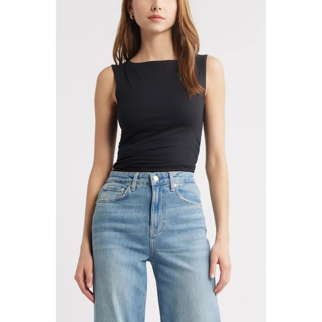 Open Edit Boat Neck Sleeveless Top in Black at Nordstrom, Size Large | Nordstrom