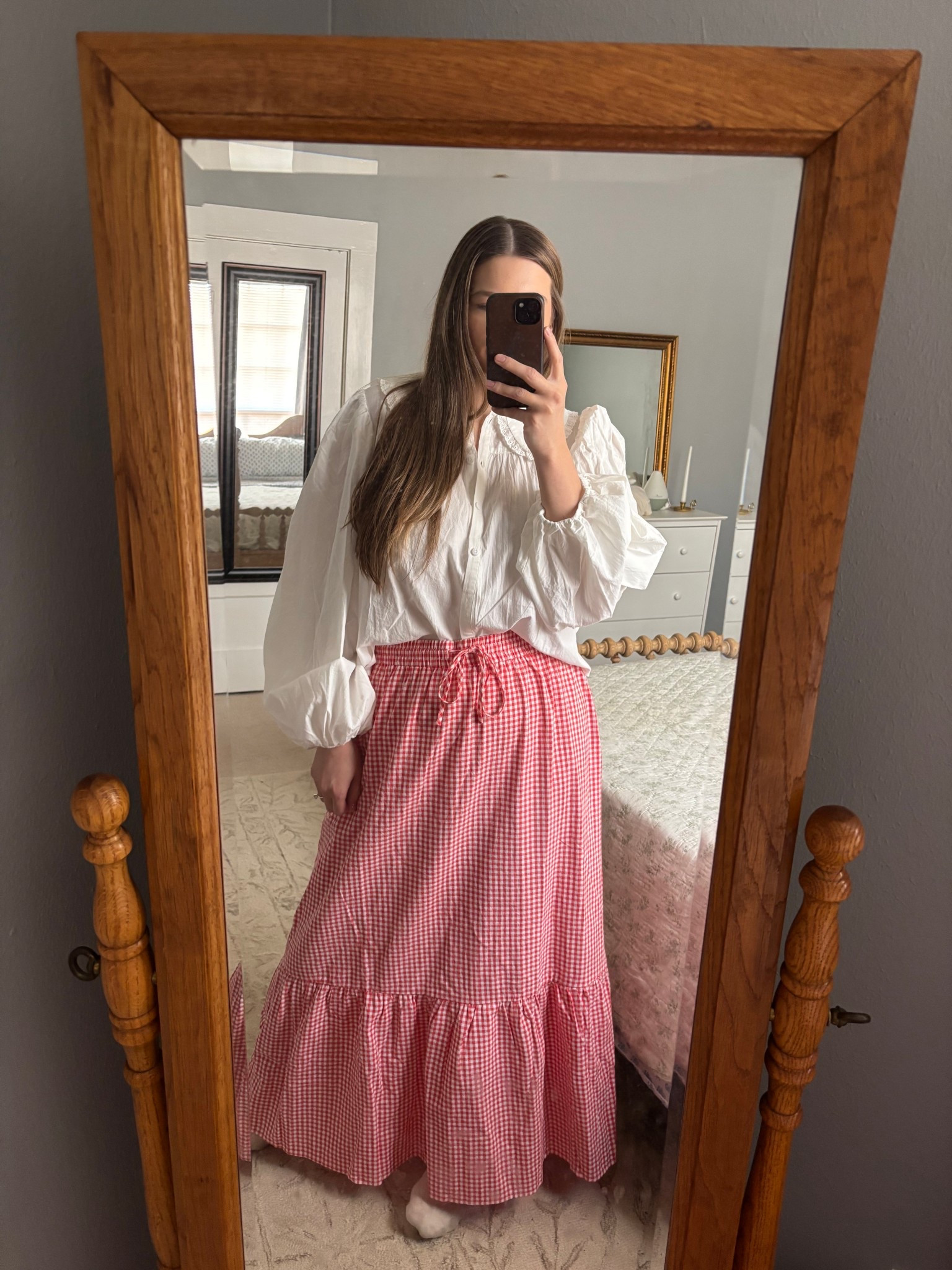 Natural fiber white long sleeve blouse and red gingham skirt on sale right now!

#LTKSaleAlert #LTKmomlife #LTKootd