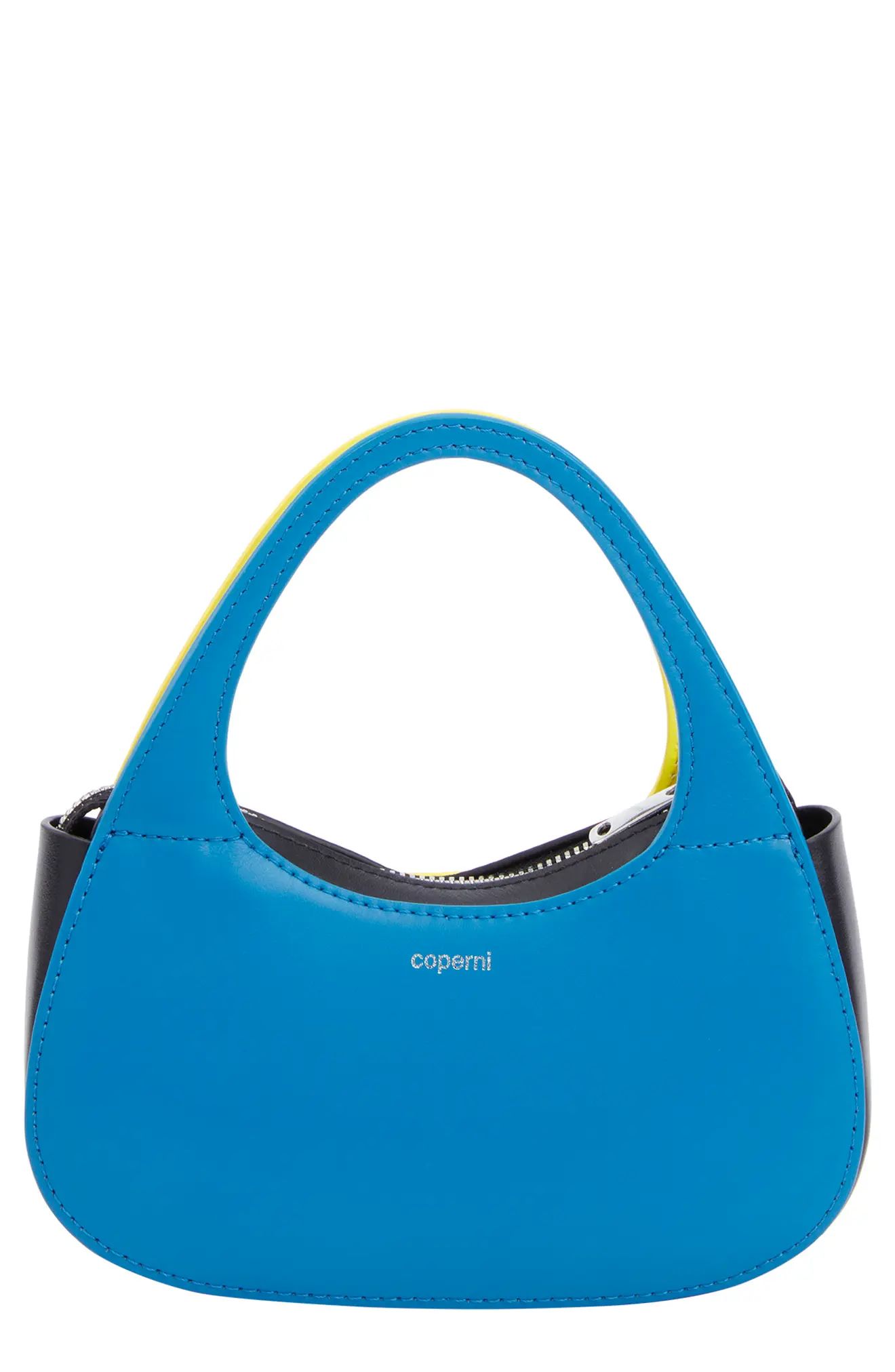 Coperni Micro Swipe Baguette Neon Colorblock Leather Top Handle Bag in Neon Yellow /Blue at Nordstro | Nordstrom