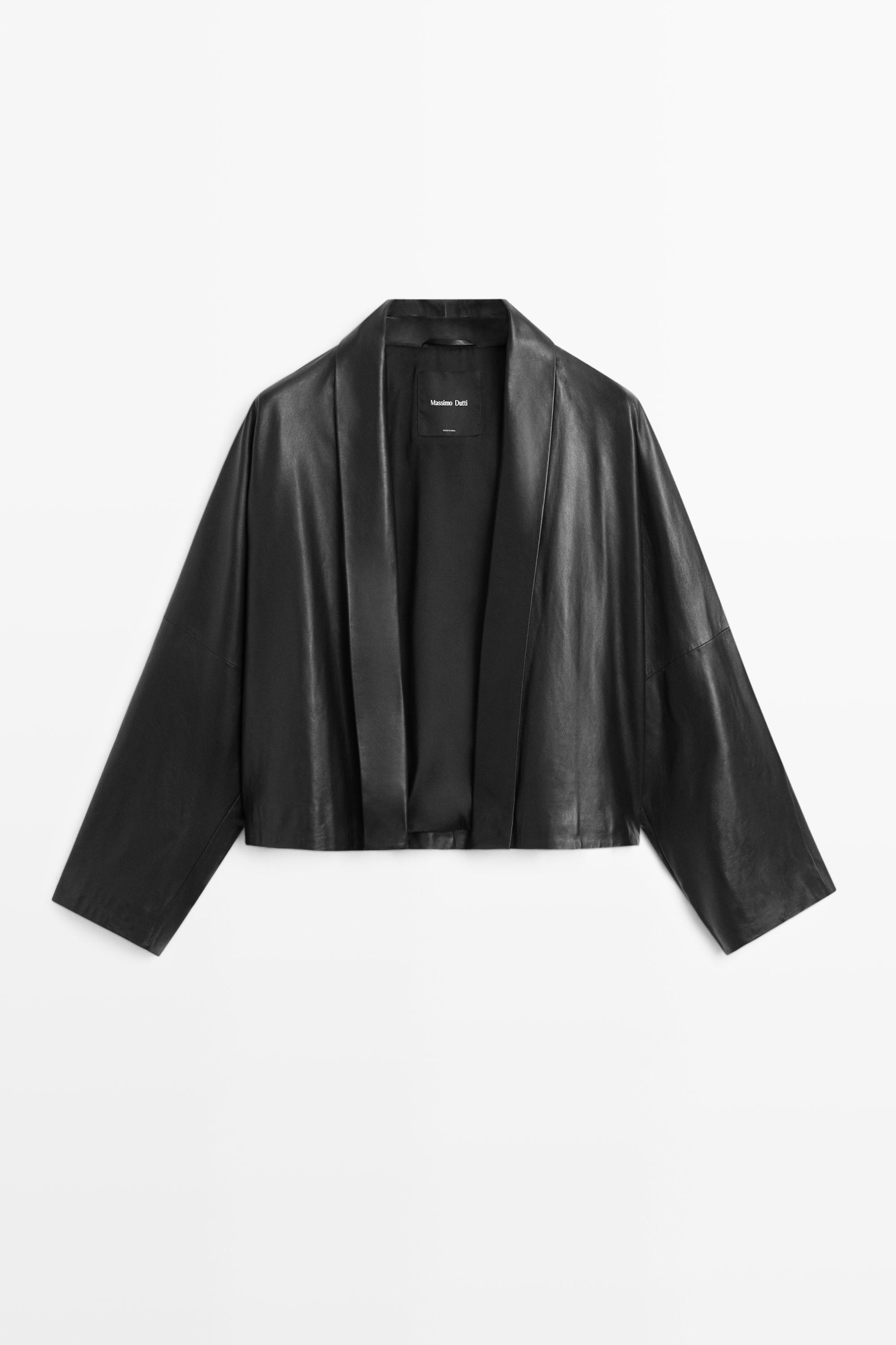 Kimono in pelle nappa con revers | Massimo Dutti IT