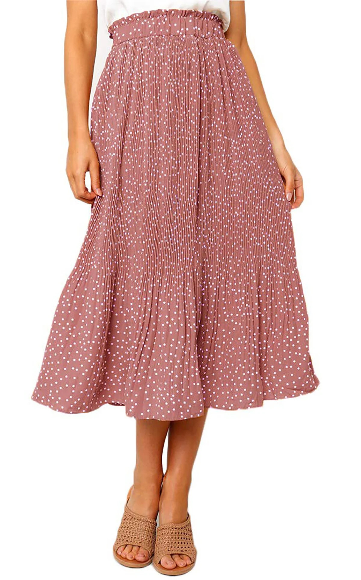 Fantaslook Midi Pleated Skirts for Women Polka Dot Swing High Waist Maxi Skirt with Pockets Dress... | Walmart (US)